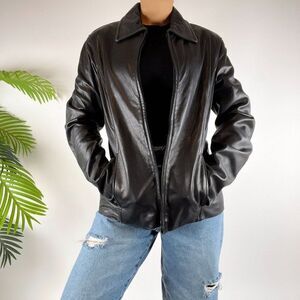 Vintage Y2K Black Indie Grunge Motorcycle Biker Leather Jacket / Size: Small